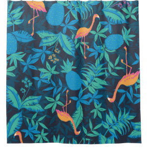 Artistiek Tropisch: Flamingo Ananas Patroon. Douchegordijn