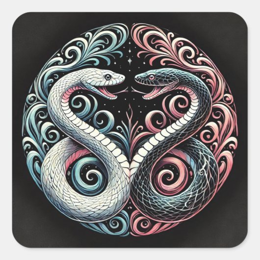 Artistiek Tweeling Slangenontwerp Unieke Wilde Nat Vierkante Sticker (Voorkant)