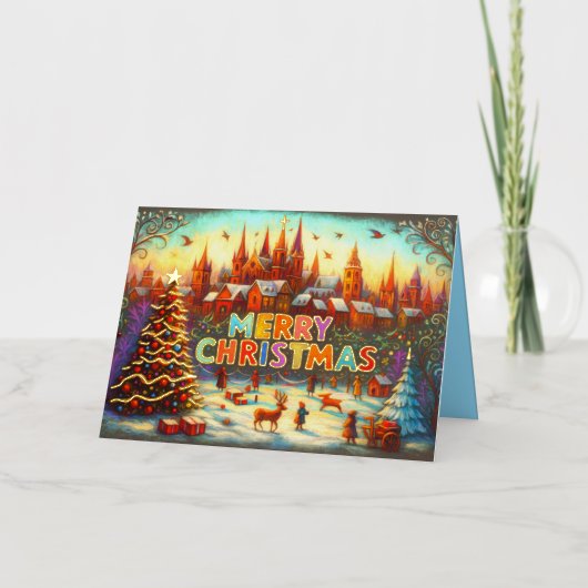 Artistiek Verhalenboek Kerstdorp Folie Feestdagenkaart (Voorkant)