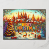 Artistiek Verhalenboek Kerstdorp Folie Feestdagenkaart (Voorkant)