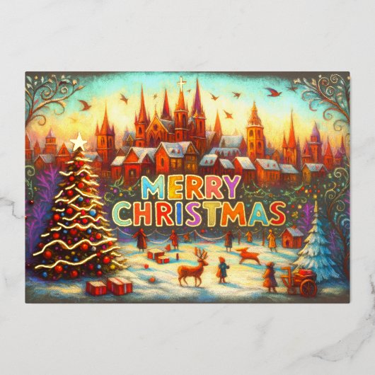 Artistiek Verhalenboek Kerstdorp Folie Feestdagenkaart (Voorkant)