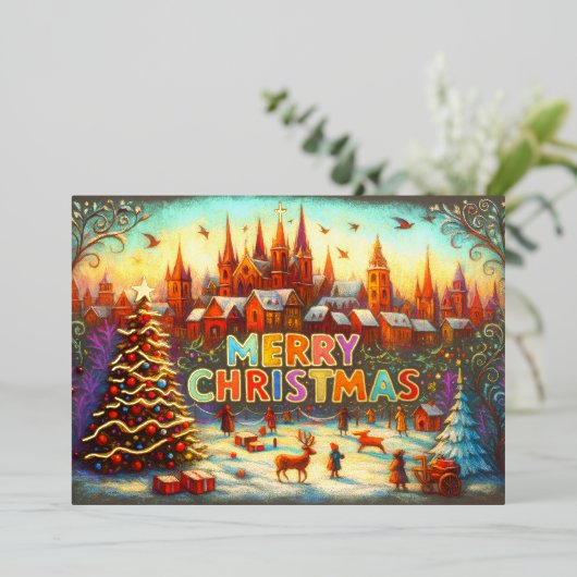 Artistiek Verhalenboek Kerstdorp Folie Feestdagenkaart (Staand Voorkant)