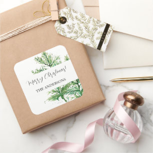 Artistiek Waterverf Groen Bos Vierkante Sticker