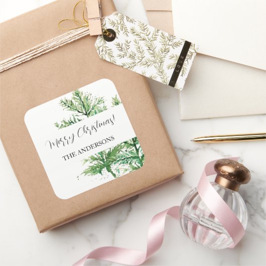 Artistiek Waterverf Groen Bos Vierkante Sticker (Geschenken)