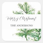Artistiek Waterverf Groen Bos Vierkante Sticker (Voorkant)