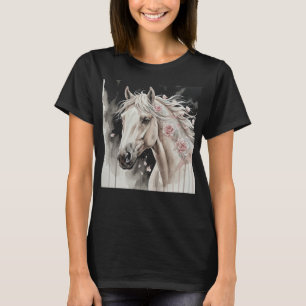 Artistiek Waterverf Paardportret met Rozen T-shirt