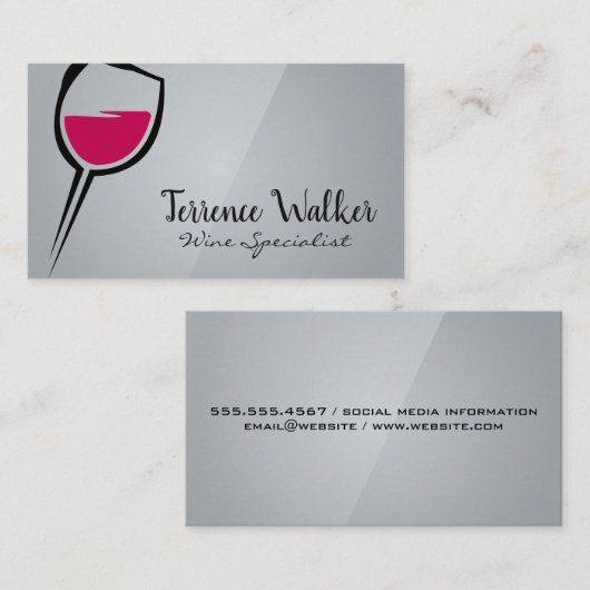 Artistiek wijnglas | Slank grijs Visitekaartje (Voorkant / Achterkant)