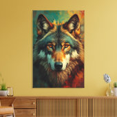 Artistiek Wolf Portret - Levendige olieverfschilde Canvas Afdruk (Insitu (Woonkamer))