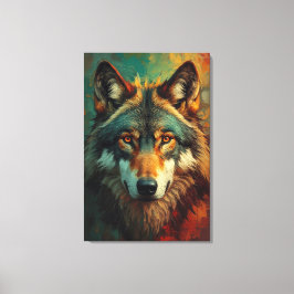 Artistiek Wolf Portret - Levendige olieverfschilde Canvas Afdruk