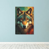 Artistiek Wolf Portret - Levendige olieverfschilde Canvas Afdruk (Insitu (Houten vloer))