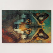 Artistiek Wolf Portret - Levendige olieverfschilde Legpuzzel (Horizontaal)
