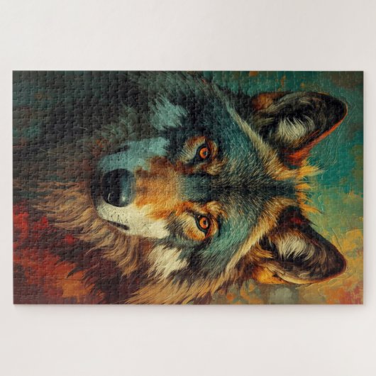 Artistiek Wolf Portret - Levendige olieverfschilde Legpuzzel (Horizontaal)