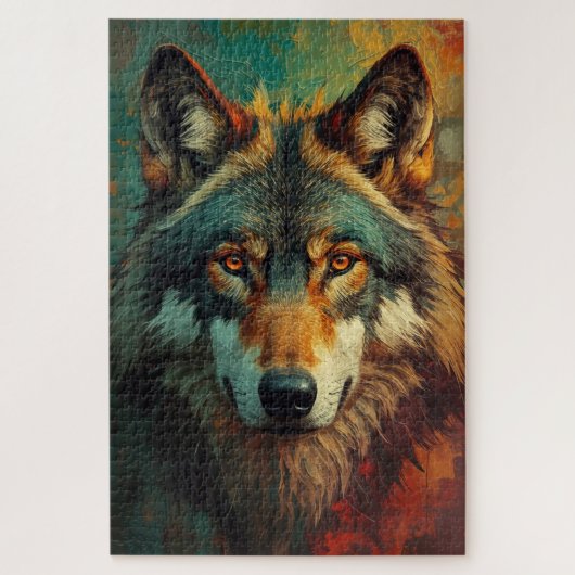 Artistiek Wolf Portret - Levendige olieverfschilde Legpuzzel (Verticaal)