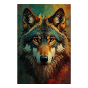 Artistiek Wolf Portret - Levendige olieverfschilde Perfect Poster