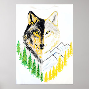 Artistiek Wolf Portret met Natuur Achtergrond Poster