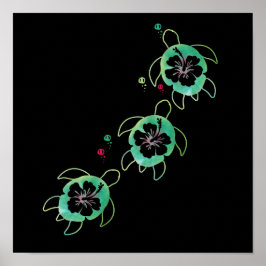 Artistiek Zee Schildpad Hibiscus Bloem Stijlvol Sc Poster