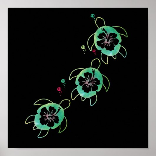 Artistiek Zee Schildpad Hibiscus Bloemenwandkunst  Poster (Voorkant)