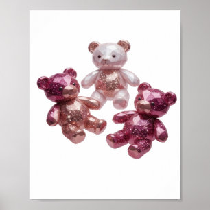 Artistiek Zilver DRIE GLINSTERENDE TEDDYBEREN 3D T Poster