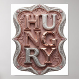 Artistiek zilver HUNGRY Slogan ontwerp Poster