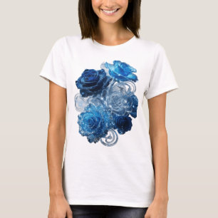 Artistiek Zilveren BLUE ROZEN Artistiek Motief T-shirt