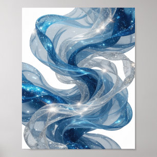 Artistiek zilveren BLUE STARS aangepast ontwerp Poster