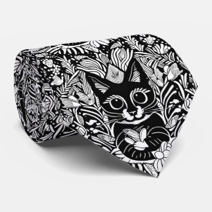 Artistiek Zwart Kat Bloemen Patroon Stropdas