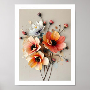Artistieke 3D-bloemenposterprint op papierstijl Poster