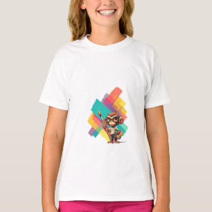 Artistieke aap-schilder met kleurrijke penseelstre t-shirt