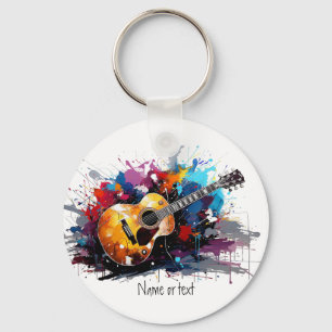 Artistieke Abstract Gitaar Muziekliefhebber Kunst Sleutelhanger