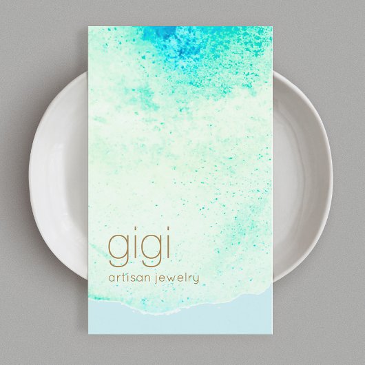 Artistieke Abstracte Aqua Blue Waterverf Visitekaartje
