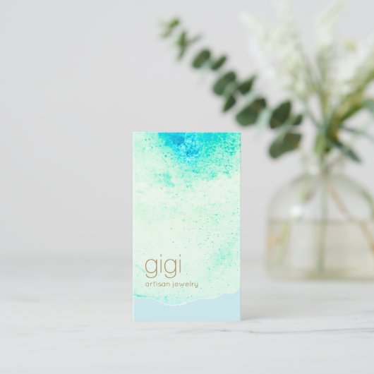 Artistieke Abstracte Aqua Blue Waterverf Visitekaartje (Staand voorkant)