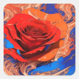 Artistieke Abstracte Gemarmerde Roos Vierkante Sticker