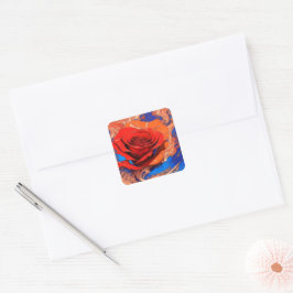 Artistieke Abstracte Gemarmerde Roos Vierkante Sticker