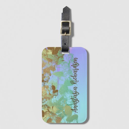 Artistieke Abstracte groene goudpenseelstreken Bagagelabel (Voorkant (verticaal))