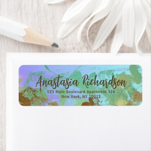 Artistieke Abstracte groene goudpenseelstreken Etiket (Insitu)