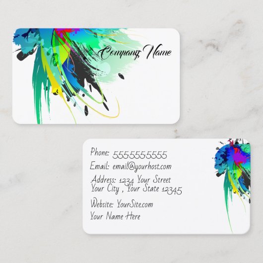 Artistieke Abstracte Peacock Paint Spletters Visitekaartje (Voorkant / Achterkant)