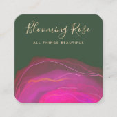 Artistieke Abstracte roze groene Waterverf Square Vierkante Visitekaartje (Voorkant)