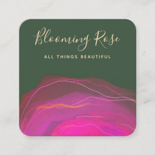 Artistieke Abstracte roze groene Waterverf Square Vierkante Visitekaartje