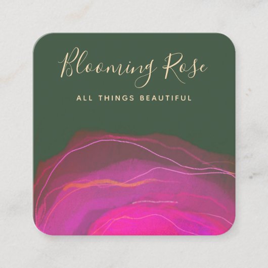 Artistieke Abstracte roze groene Waterverf Square Vierkante Visitekaartje (Voorkant)