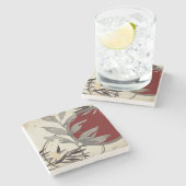 Artistieke Abstracte Zen Waterverf Leaf | Bourgogn Stenen Onderzetter (Zijkant)