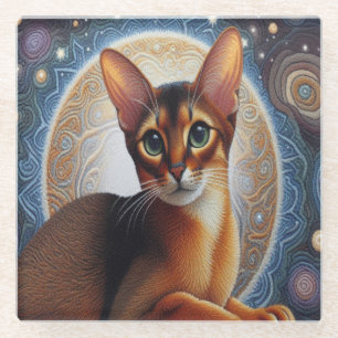 Artistieke Abyssinische Kat, Moderne Abyssinische  Glazen Onderzetter