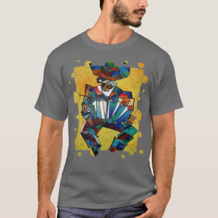 Artistieke accordeonspeler met rand t-shirt
