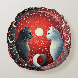 Artistieke afbeelding van Yin en Yang katten Rond Kussen