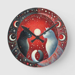 Artistieke afbeelding van Yin en Yang katten Ronde Klok