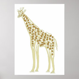 Artistieke Afrikaanse Giraffe Boom Bladeren Natuur Poster