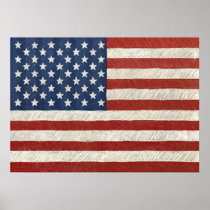 Artistieke Amerikaanse Vlag - Met de Hand Getekend Poster