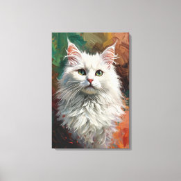 Artistieke Angora Cat Portret Levendige Olieverf Canvas Afdruk