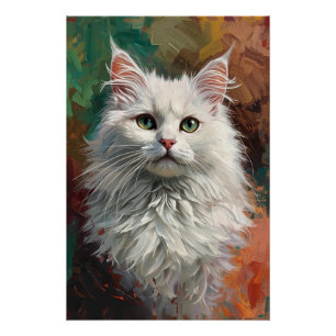 Artistieke Angora Cat Portret Levendige Olieverf Perfect Poster