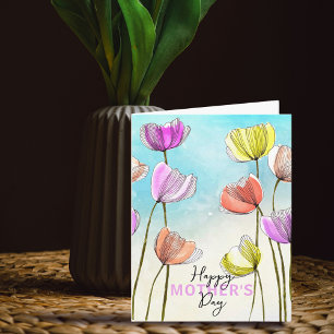 Artistieke Aquarel en Inkt Tulpen Moederdag Kaart