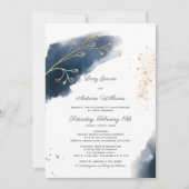 Artistieke Aquarel Inkt Navyblauw Goud Bruiloft Kaart (Voorkant)